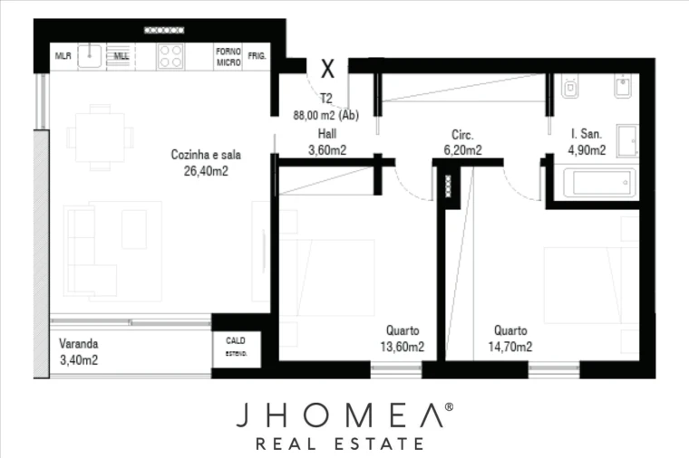 Apartamento T2 para Venda em Aradas Planta 1