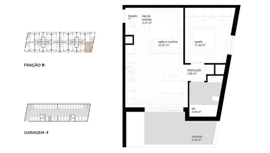 Apartamento T1 para Venda em Campos e Vila Meã Planta 1