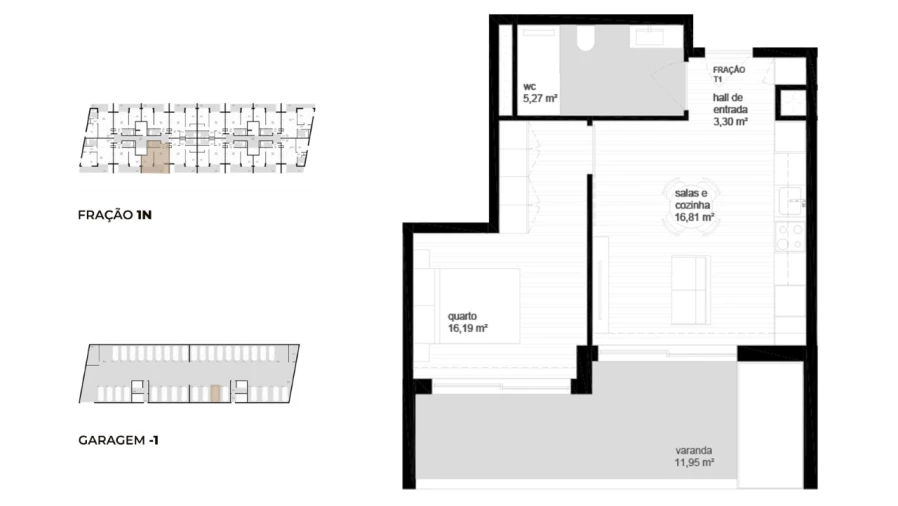Apartamento T1 para Venda em Campos e Vila Meã Planta 1