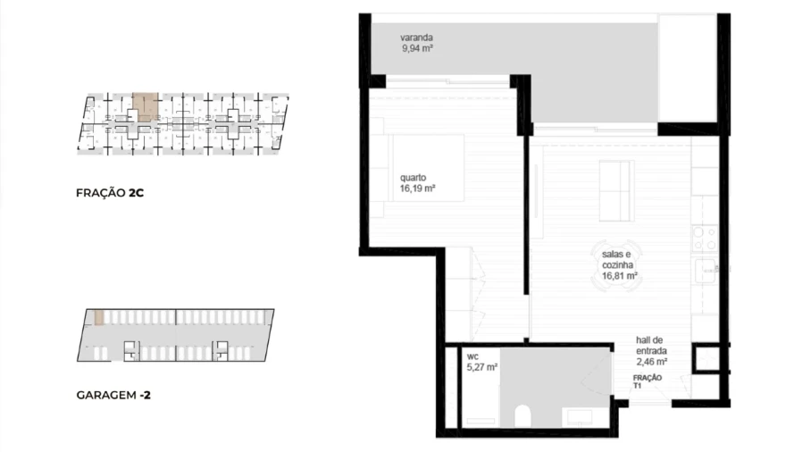 Apartamento T1 para Venda em Campos e Vila Meã Planta 1