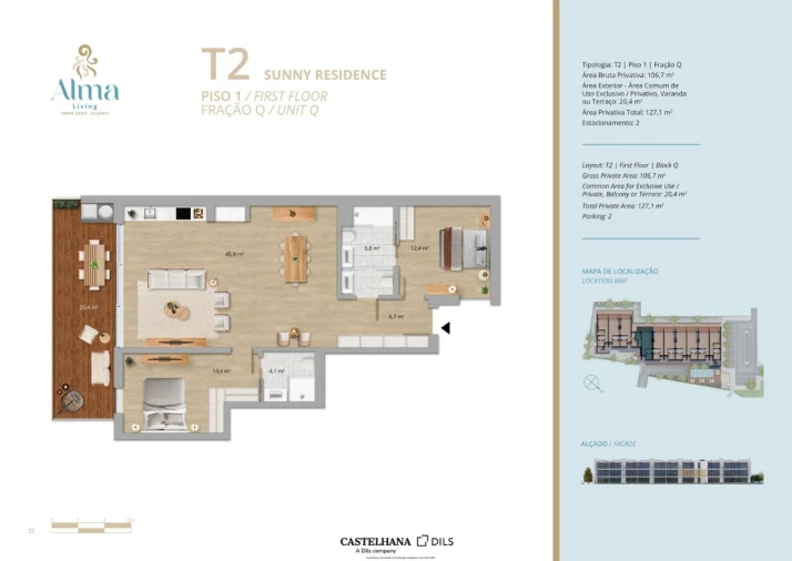 Apartamento T2 para Venda em Santa Luzia Planta 1