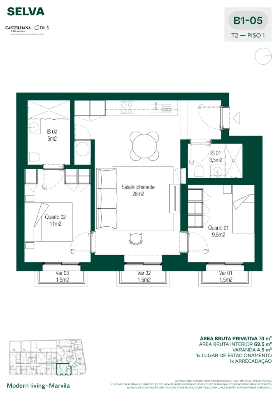 Apartamento T2 para Venda em Marvila Planta 1