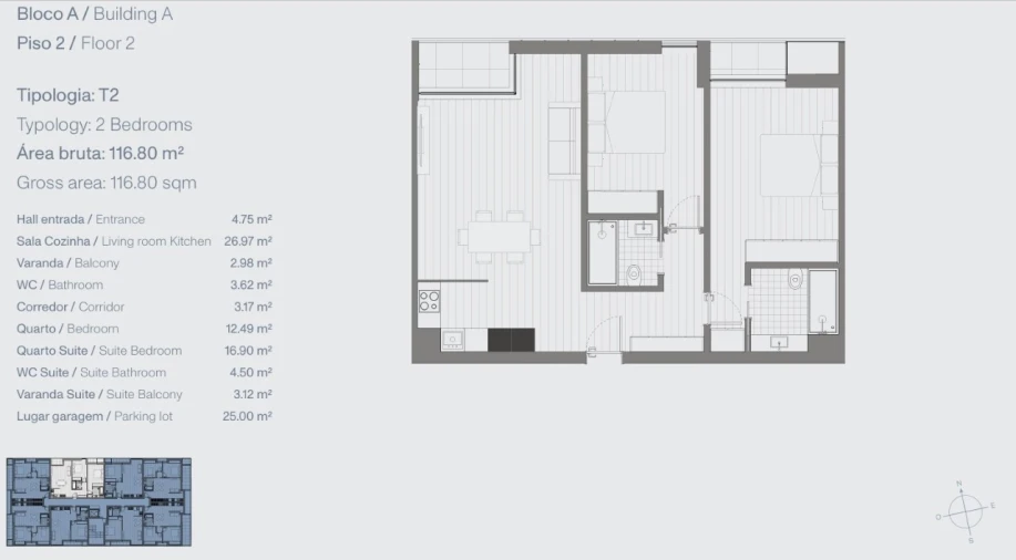 Apartamento T2 para Venda em Glória e Vera Cruz Planta 1