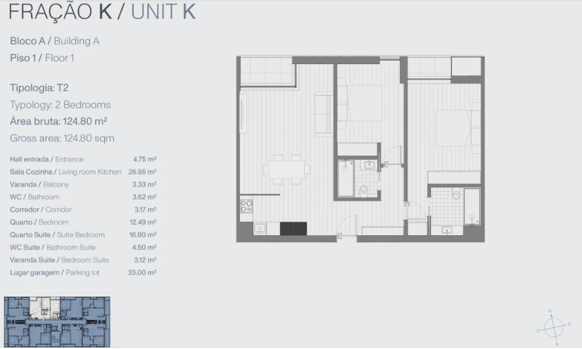 Apartamento T2 para Venda em Glória e Vera Cruz Planta 1