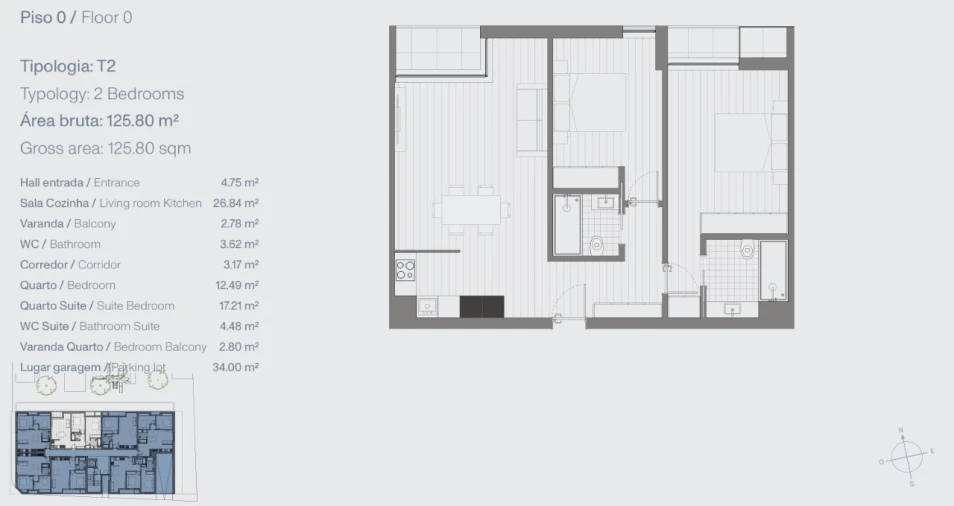 Apartamento T2 para Venda em Glória e Vera Cruz Planta 1