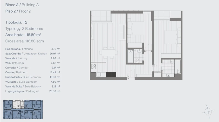 Apartamento T2 para Venda em Glória e Vera Cruz Planta 1