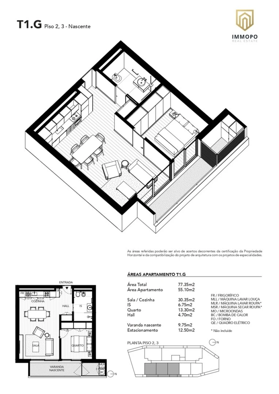 Apartamento T1 para Venda em Arcozelo Planta 1