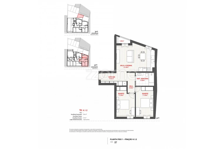 Apartamento T2 para Venda em Braga (Maximinos, Sé e Cividade) Planta 1