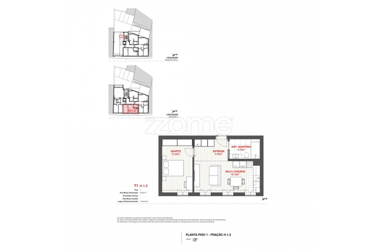 Apartamento T1 para Venda em Braga (Maximinos, Sé e Cividade) Planta 1