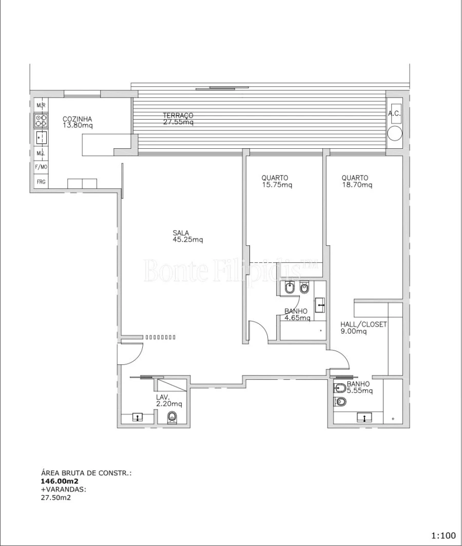 Apartamento T2 para Venda em Carcavelos e Parede Planta 1