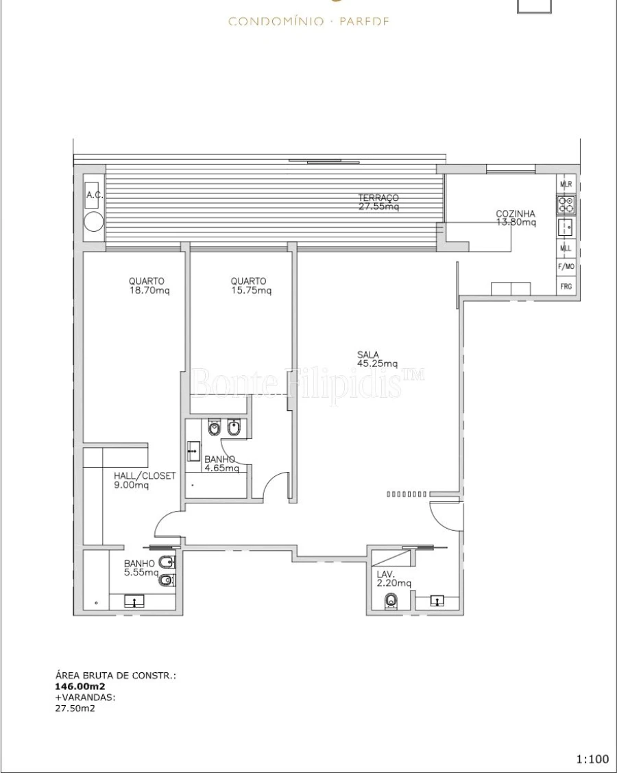 Apartamento T2 para Venda em Carcavelos e Parede Planta 1