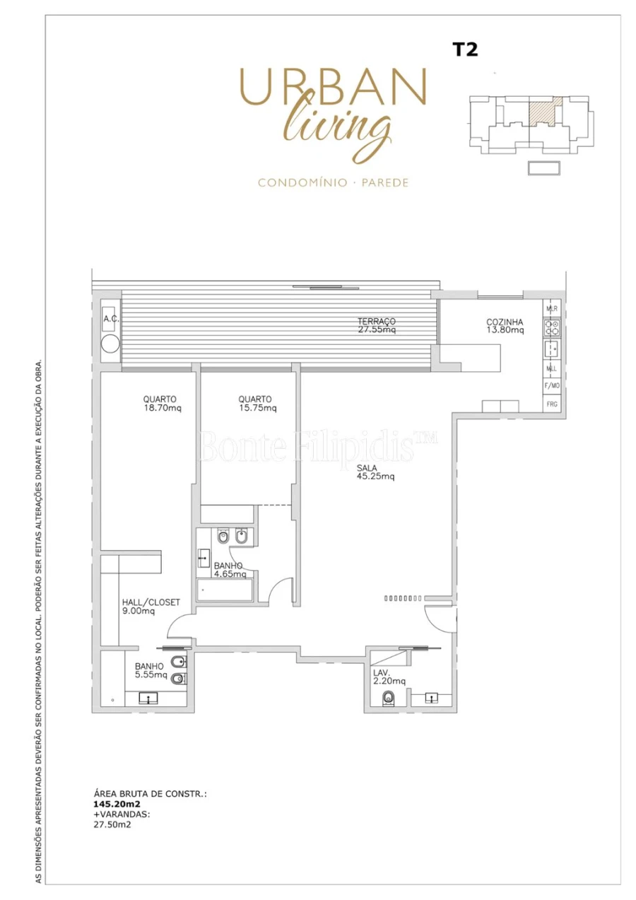 Apartamento T2 para Venda em Carcavelos e Parede Planta 1