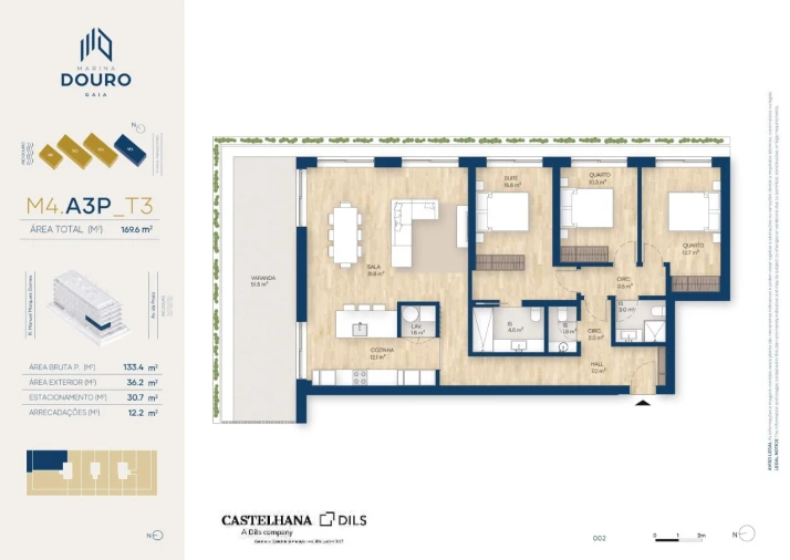 Apartamento T3 para Venda em Canidelo Planta 1