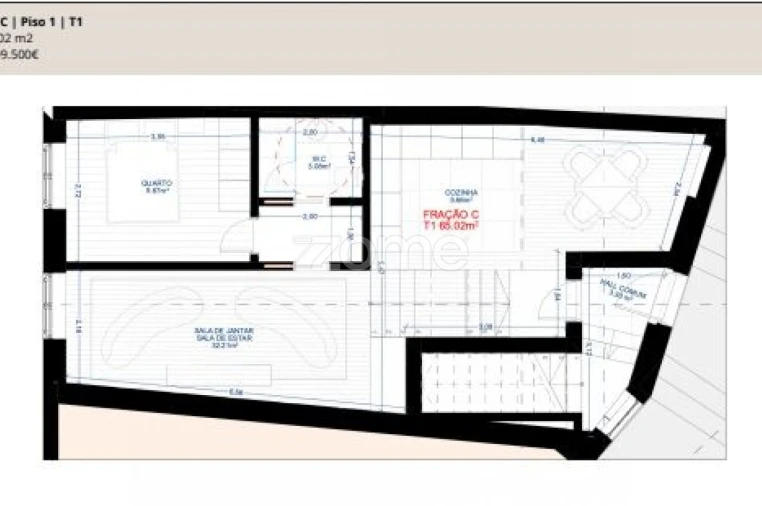 Apartamento T1 para Venda em Santa Marinha e São Pedro da Afurada Planta 1