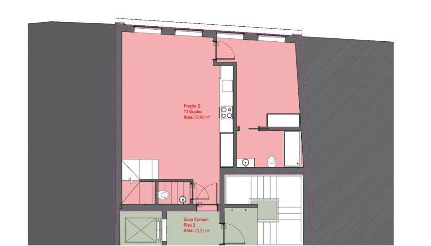 Apartamento T2 para Venda em Glória e Vera Cruz Planta 1