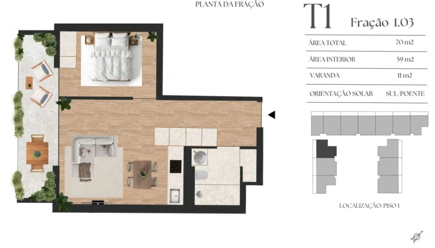 Apartamento T1 para Venda em Vilar de Andorinho Planta 1