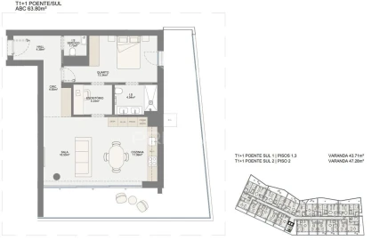 Apartamento T1 para Venda em Oliveira do Douro