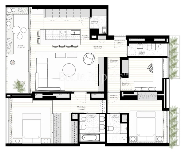 Apartamento T3 para Venda em Misericórdia Planta 1