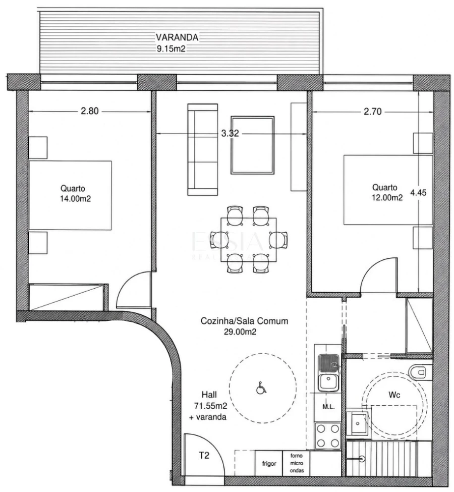 Apartamento T2 para Venda em Ramalde Planta 1