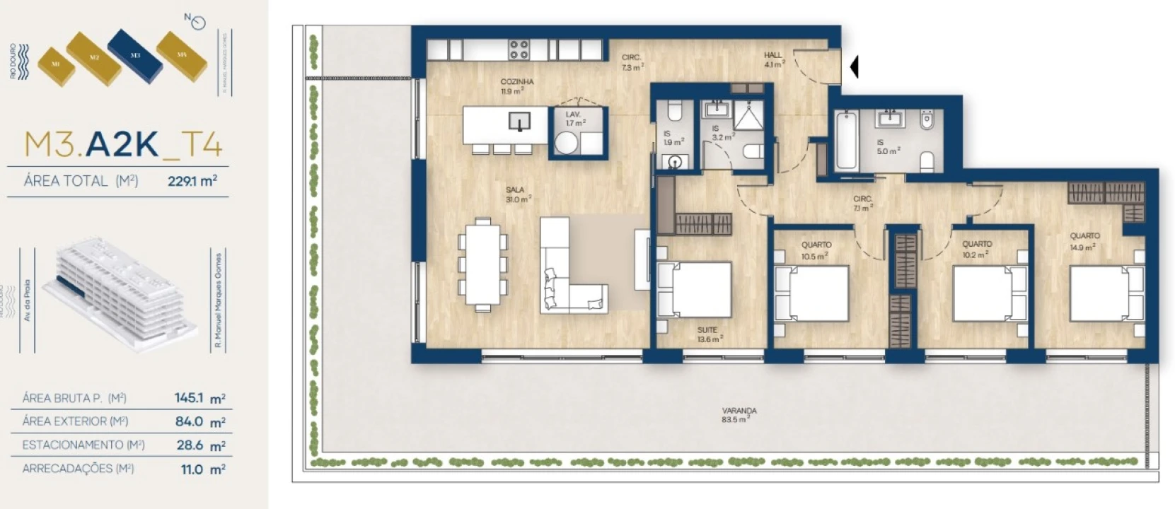 Apartamento T1 para Venda em Santa Marinha e São Pedro da Afurada Planta 3