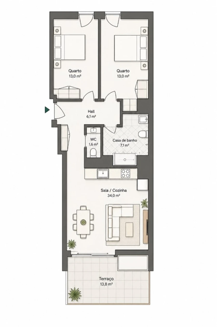 Apartamento T2 para Venda em Santa Marinha e São Pedro da Afurada Planta 1