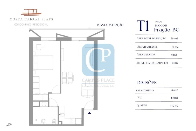 Apartamento T1 para Venda em Paranhos Planta 1