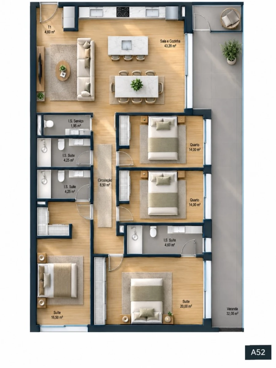 Apartamento T3 para Venda em Fânzeres e São Pedro da Cova Planta 1