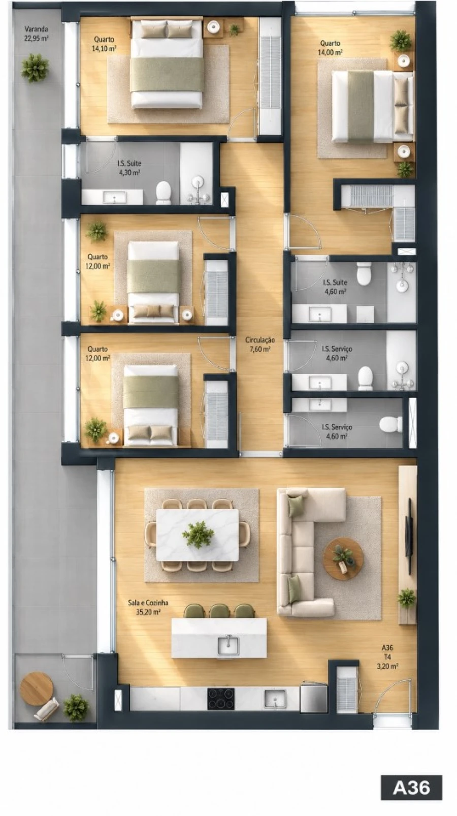 Apartamento T4 para Venda em Fânzeres e São Pedro da Cova Planta 1