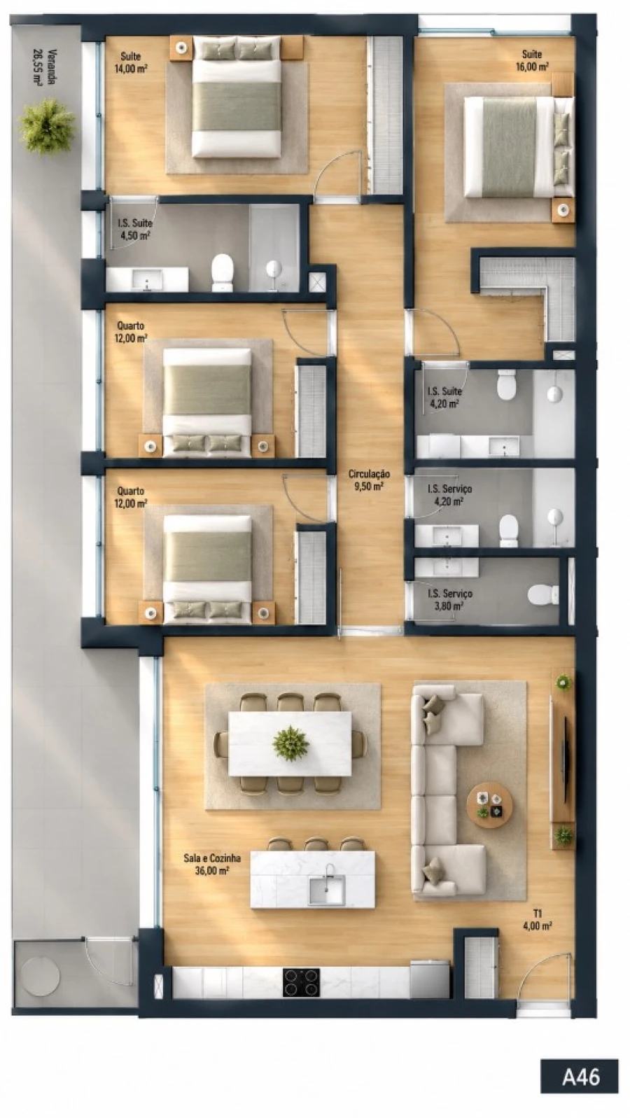 Apartamento T4 para Venda em Fânzeres e São Pedro da Cova Planta 1