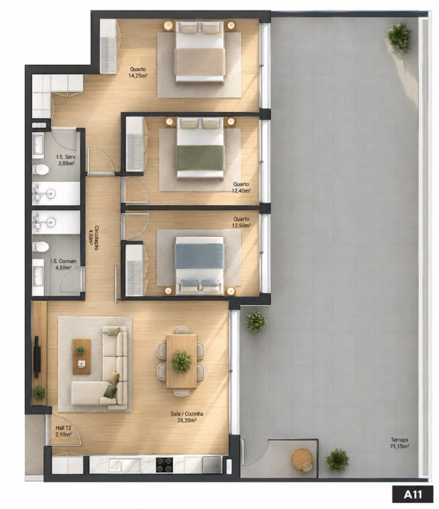 Apartamento T3 para Venda em Fânzeres e São Pedro da Cova Planta 1