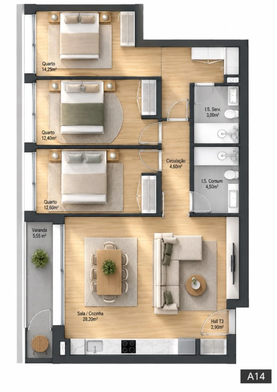 Apartamento T3 para Venda em Fânzeres e São Pedro da Cova Planta 1