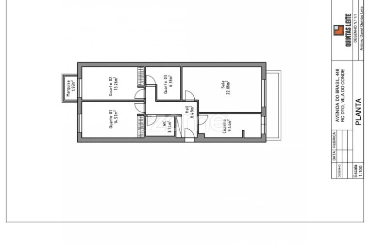 Apartamento T3 para Arrendamento em Vila do Conde Planta 1