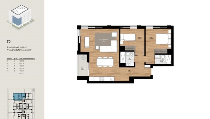 Apartamento T2 para Venda em Glória e Vera Cruz Planta 1