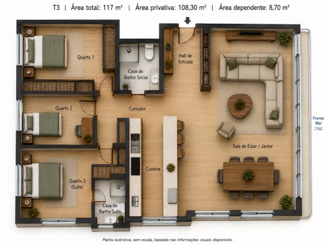 Apartamento T3 para Venda em Aldoar, Foz do Douro e Nevogilde Planta 1