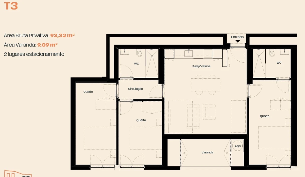 Apartamento T2 para Venda em Moreira Planta 4
