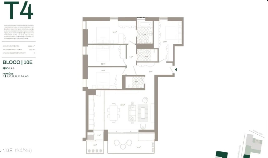 Apartamento T4 para Venda em Santa Marinha e São Pedro da Afurada Planta 1