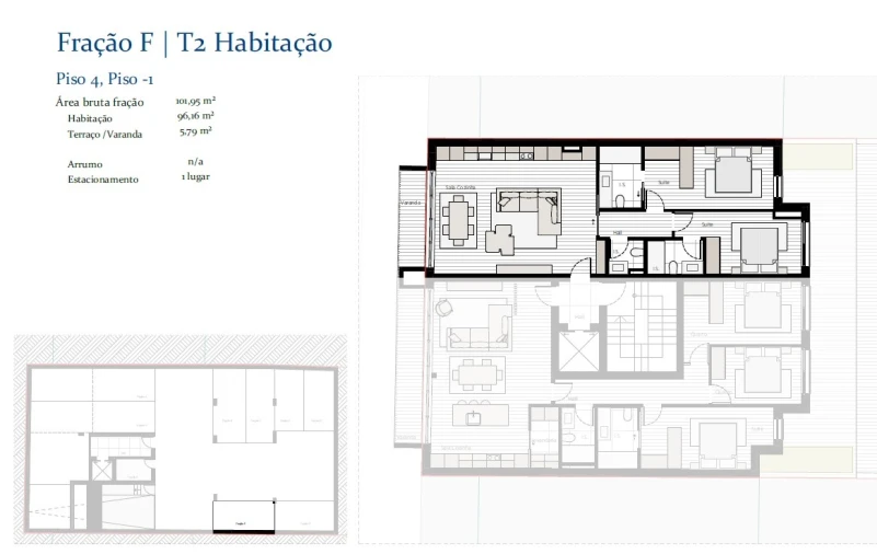 Apartamento T2 para Venda em Espinho Planta 1