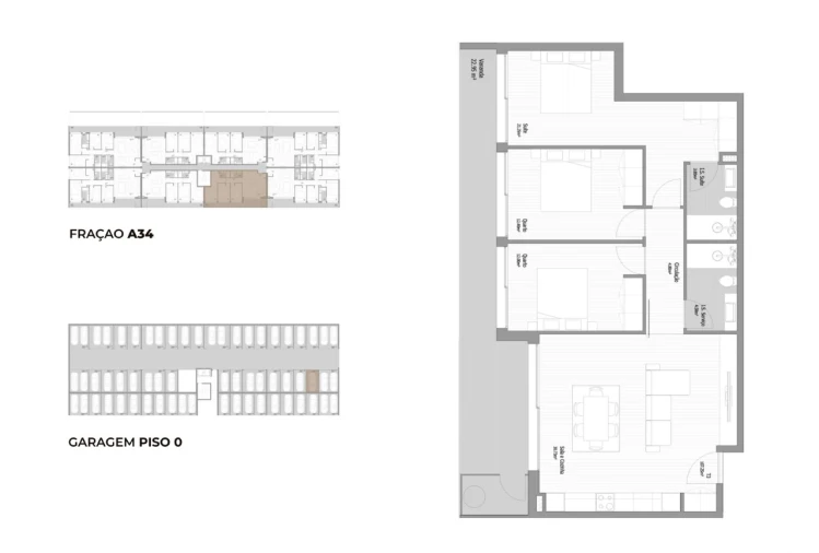 Apartamento T3 para Venda em Fânzeres e São Pedro da Cova Planta 1