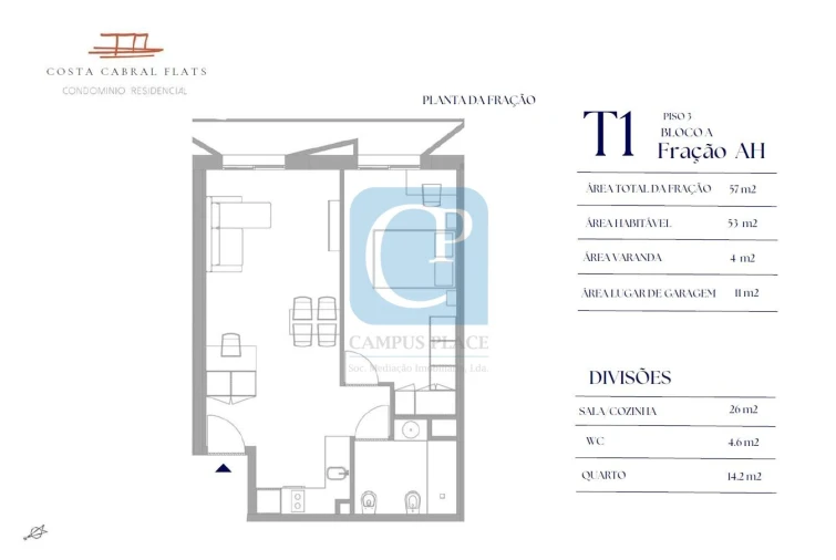 Apartamento T1 para Venda em Paranhos Planta 1