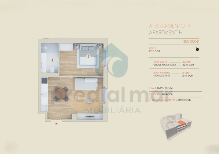 Apartamento T1 para Venda em Cedofeita, Santo Ildefonso, Sé, Miragaia, São Nicolau e Vitória Planta 1