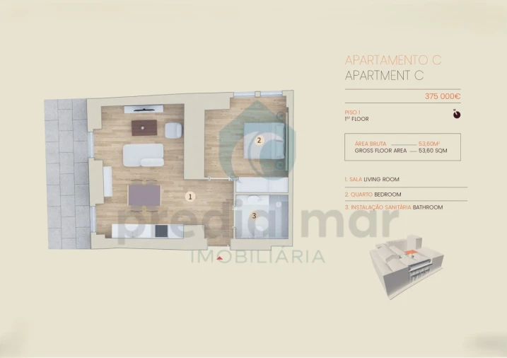 Apartamento T1 para Venda em Cedofeita, Santo Ildefonso, Sé, Miragaia, São Nicolau e Vitória Planta 1