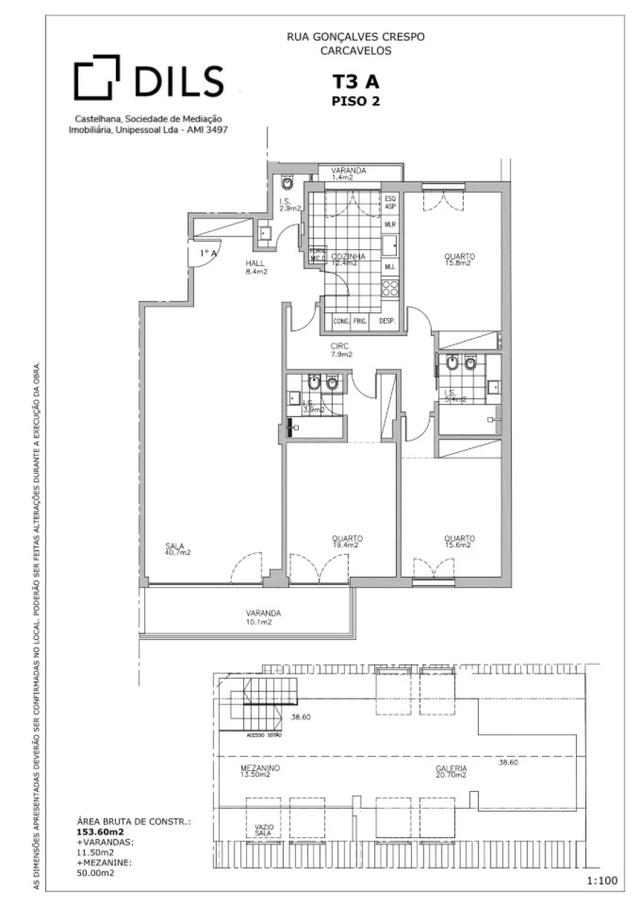 Apartamento T3 para Venda em Carcavelos e Parede Planta 1