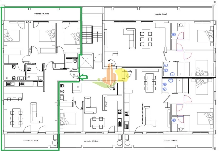 Apartamento T3 para Venda em Tavarede Planta 1