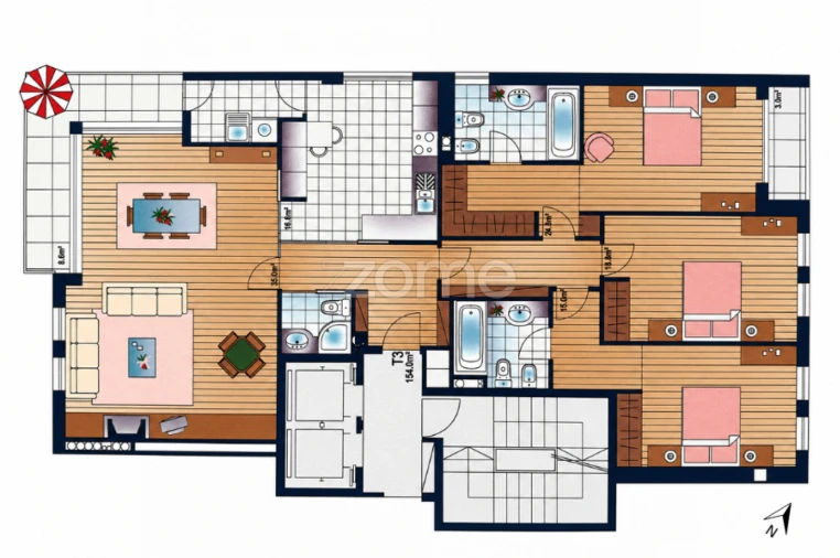 Apartamento T3 para Venda em Mafamude e Vilar do Paraíso Planta 1
