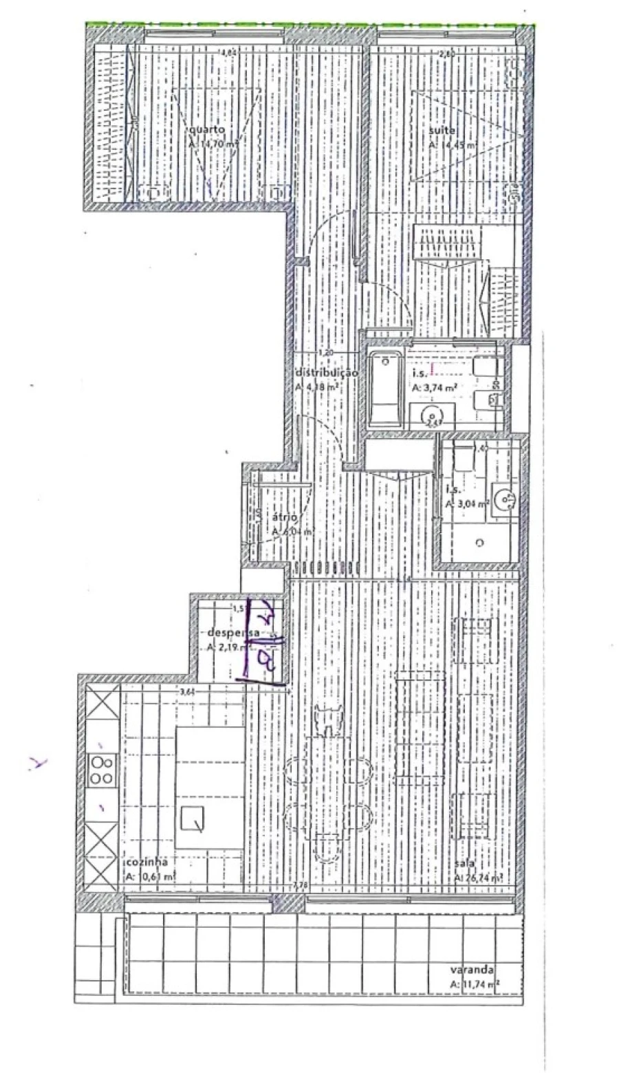 Apartamento T2 para Arrendamento em Santa Marinha e São Pedro da Afurada Planta 1
