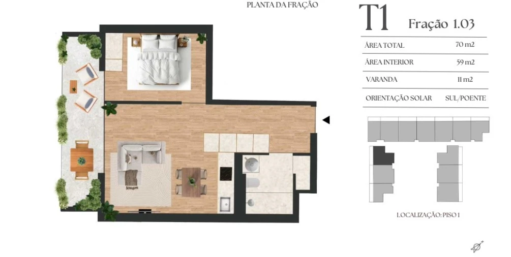 Apartamento T1 para Venda em Vilar de Andorinho Planta 1