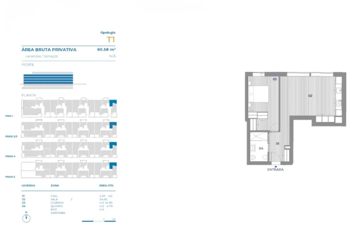 Apartamento T1 para Venda em Canidelo Planta 1