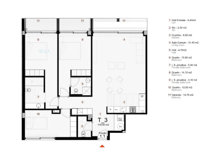 Apartamento T3 para Venda em Paranhos Planta 1