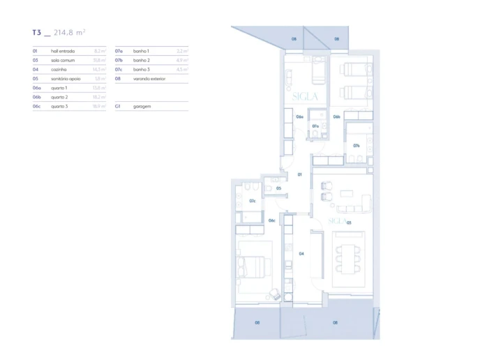 Apartamento T3 para Venda em Canidelo Planta 1