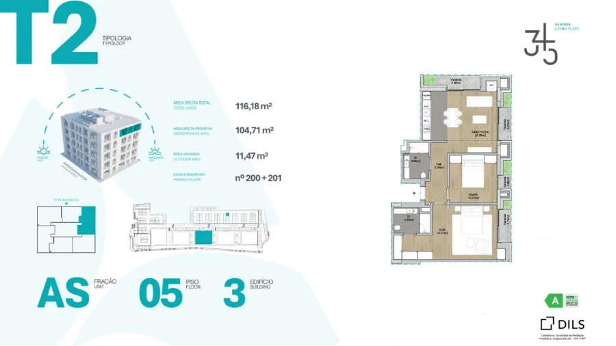 Apartamento T2 para Venda em Carcavelos e Parede Planta 1